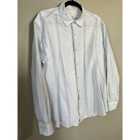 Tommy Bahama blue Stripe Button Collar Cotton Dress Shirt size large ***FLAW*** - Picture 9 of 14